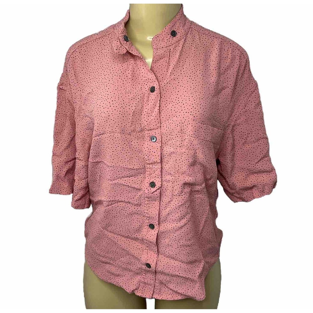 Equipment Rose Pink Dot Mandarin Collar Button-Front Blouse